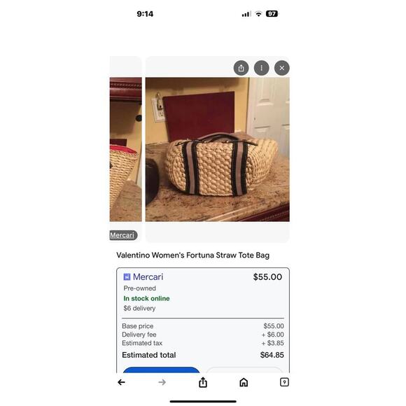 f by Fortuna Valentino large straw tote handbag purse - Picture 6 of 6